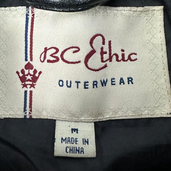 BC Ethic Womens Size Medium Black Faux Leather Jacket With Red Flame Sleeves - Picture 4 of 7